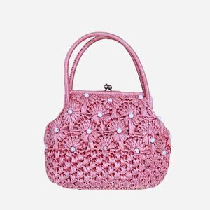 50s 60s cottagecore coquette pink white raffia handbag